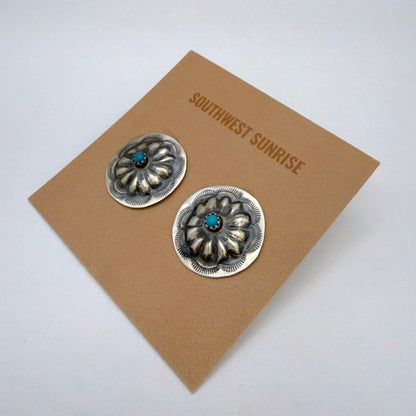 Turquoise Concho Stud Earrings 7/8"