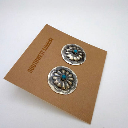 Turquoise Concho Stud Earrings 7/8"
