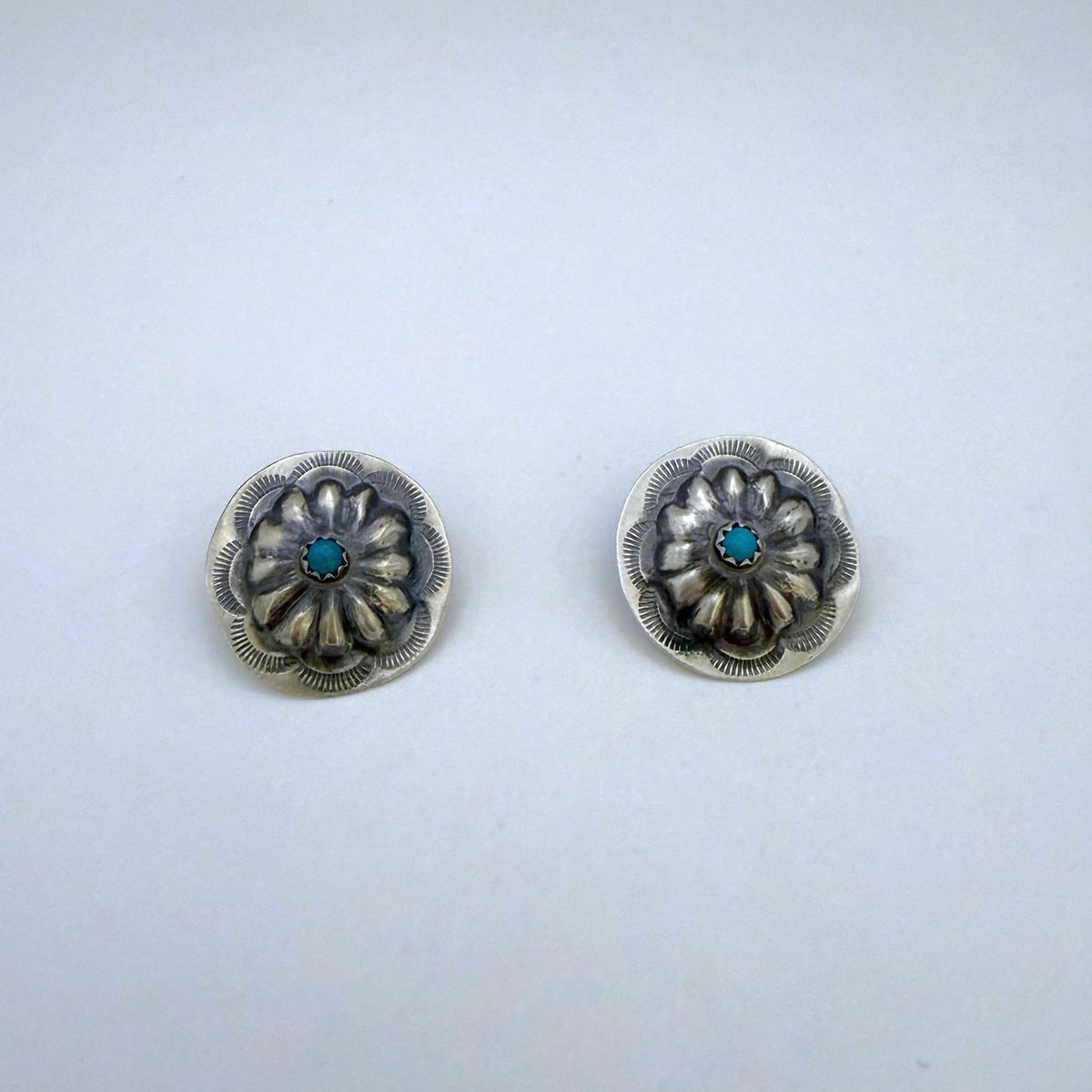 Turquoise Concho Stud Earrings 7/8"