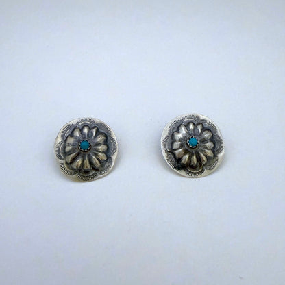 Turquoise Concho Stud Earrings 7/8"
