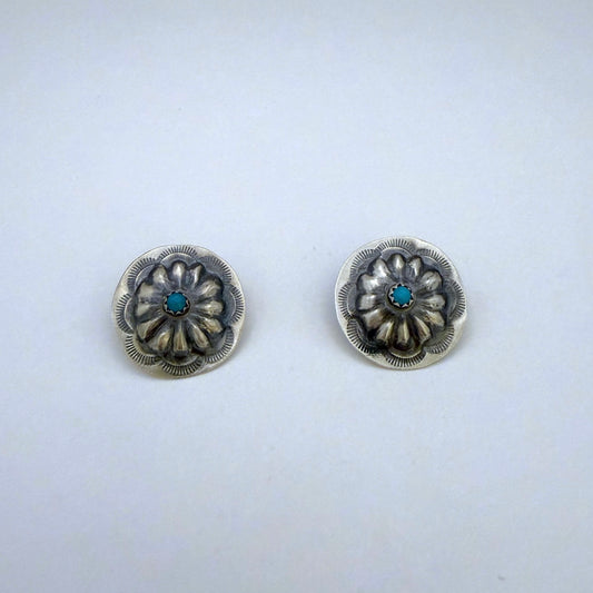 Turquoise Concho Stud Earrings 7/8"