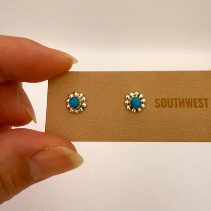 Turquoise Flower Stud Earrings A