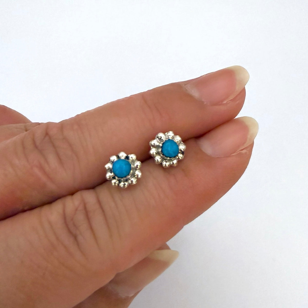 Turquoise Flower Stud Earrings A
