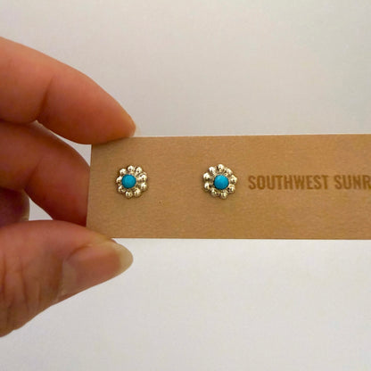 Turquoise Flower Stud Earrings B