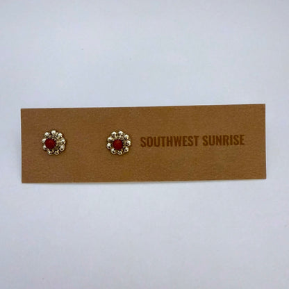 Coral Flower Stud Earrings