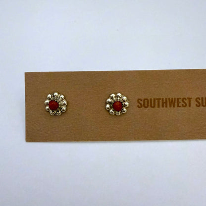 Coral Flower Stud Earrings