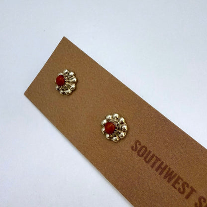 Coral Flower Stud Earrings