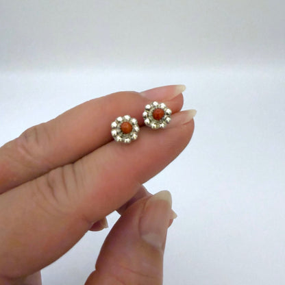 Coral Flower Stud Earrings