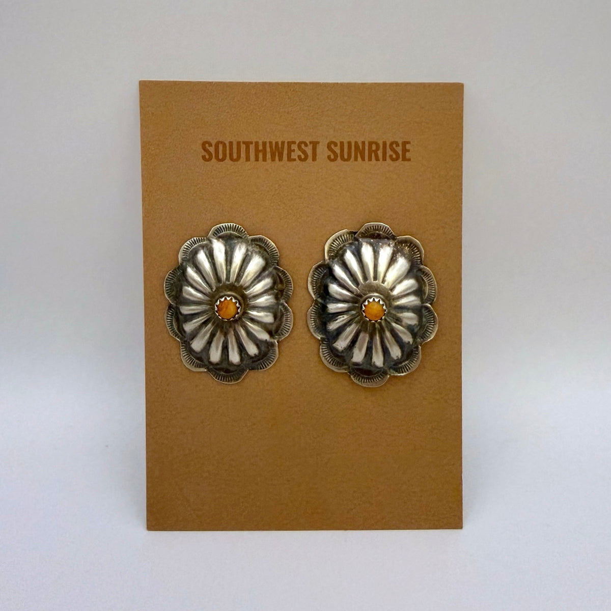 Orange Spiny Concho Earrings 1 1/4"
