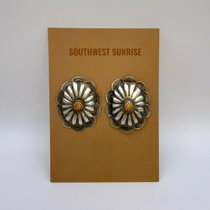 Orange Spiny Concho Earrings 1 1/4"