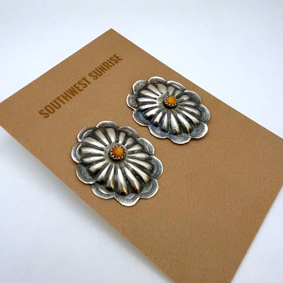 Orange Spiny Concho Earrings 1 1/4"