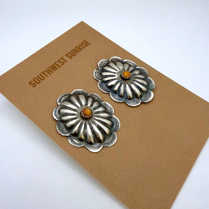 Orange Spiny Concho Earrings 1 1/4"