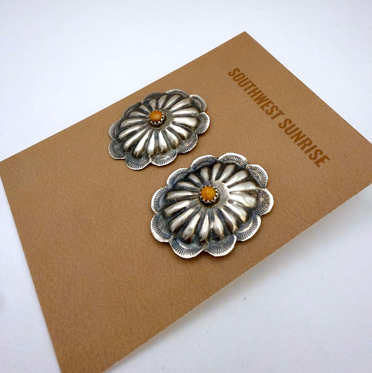 Orange Spiny Concho Earrings 1 1/4"