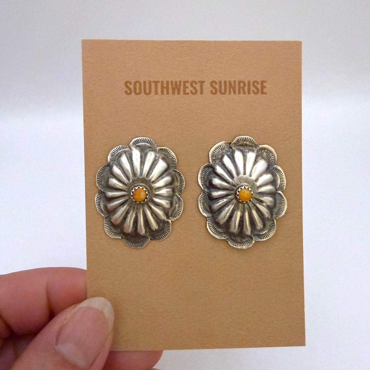 Orange Spiny Concho Earrings 1 1/4"