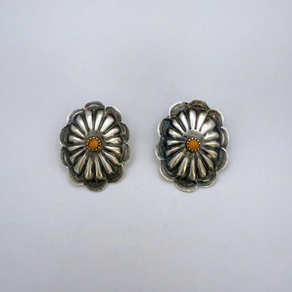 Orange Spiny Concho Earrings 1 1/4"