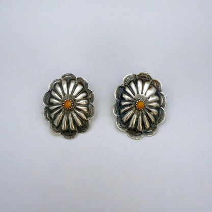 Orange Spiny Concho Earrings 1 1/4"