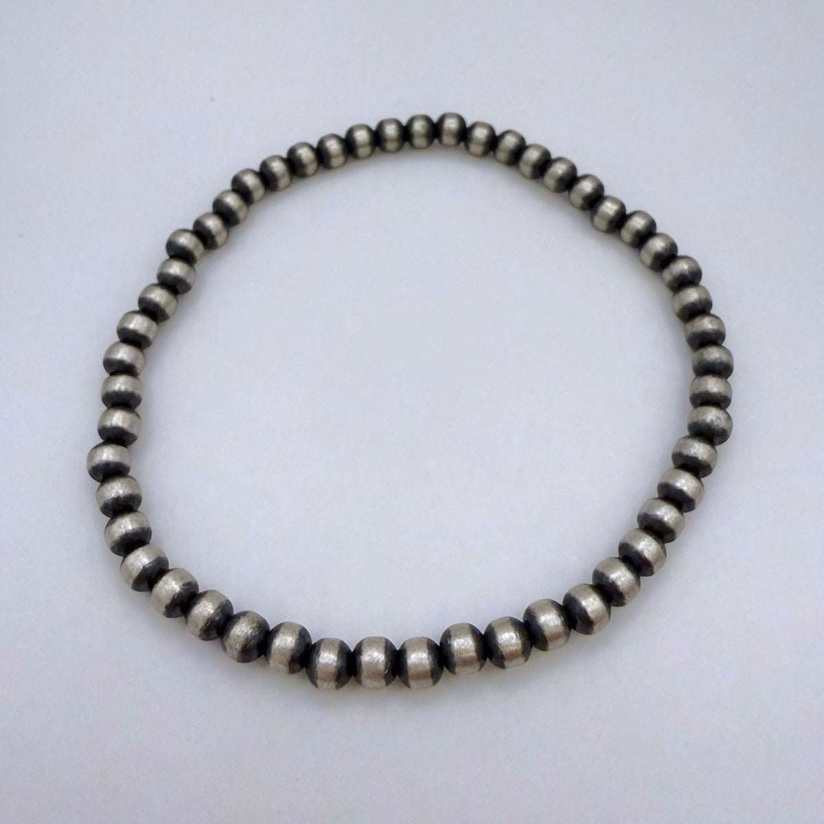 4mm Round Navajo Pearl Stretch Bracelet – Sterling Silver