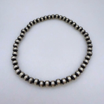 4mm Round Navajo Pearl Stretch Bracelet – Sterling Silver