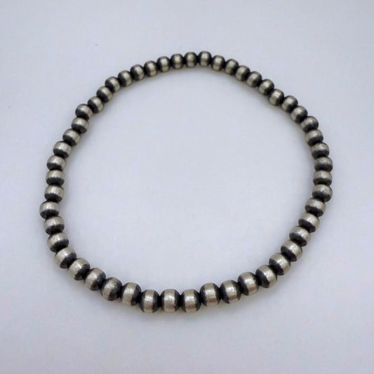 4mm Round Navajo Pearl Stretch Bracelet – Sterling Silver