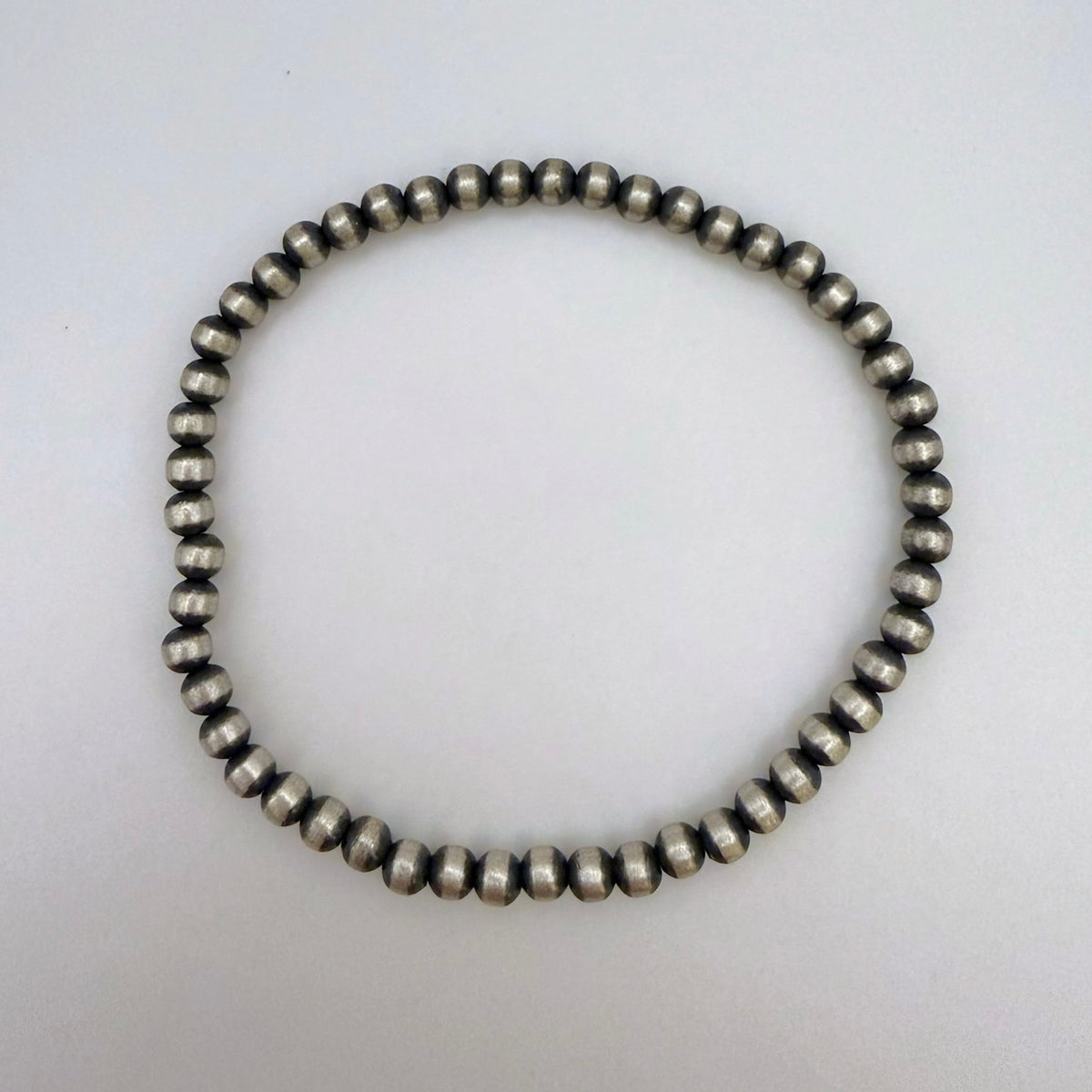 4mm Round Navajo Pearl Stretch Bracelet – Sterling Silver