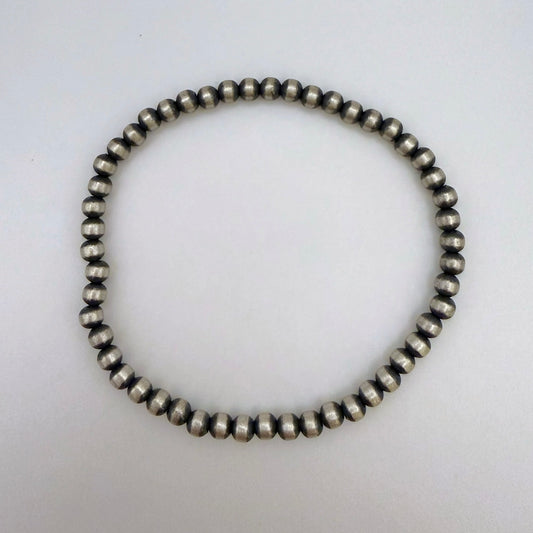 4mm Round Navajo Pearl Stretch Bracelet – Sterling Silver
