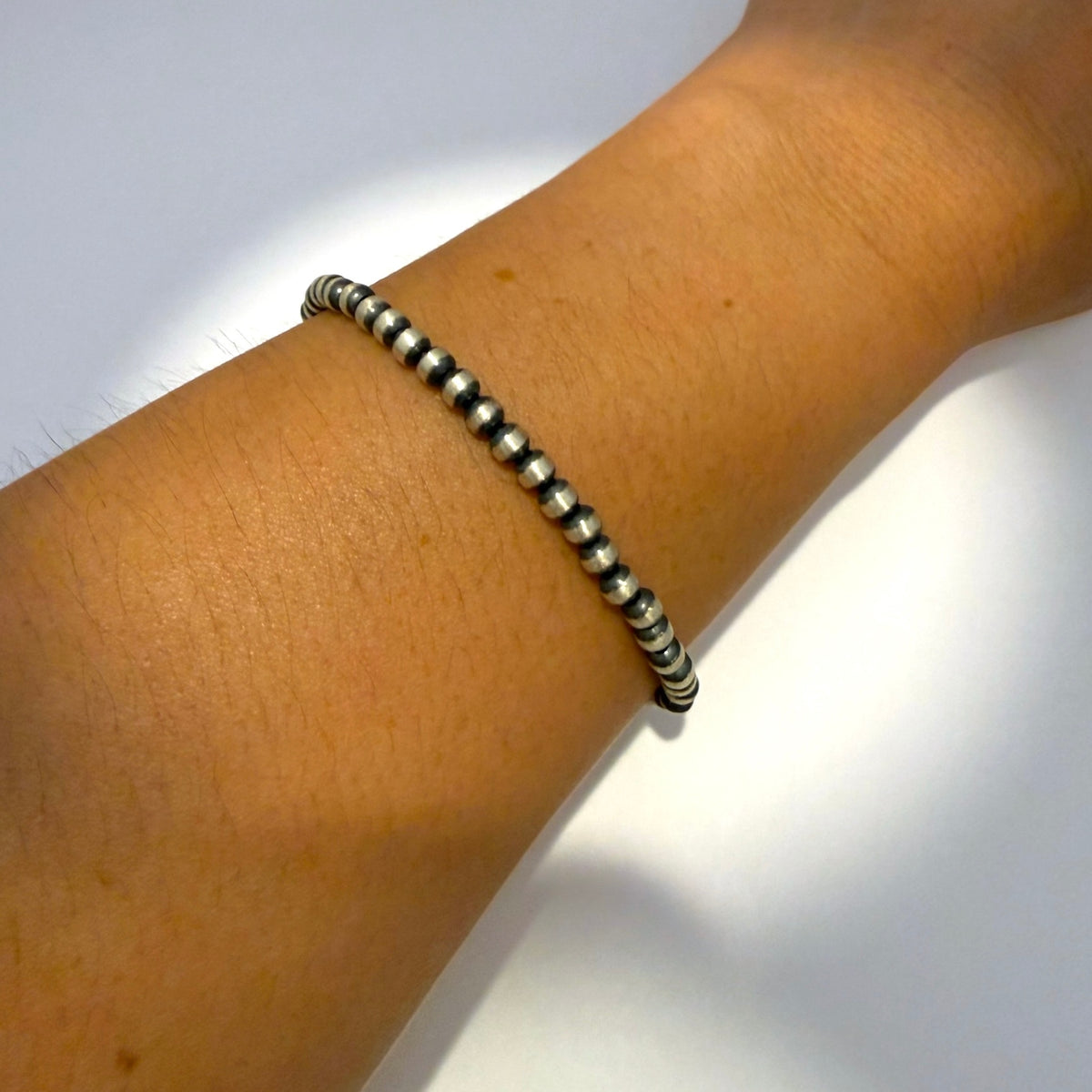 4mm Round Navajo Pearl Stretch Bracelet – Sterling Silver
