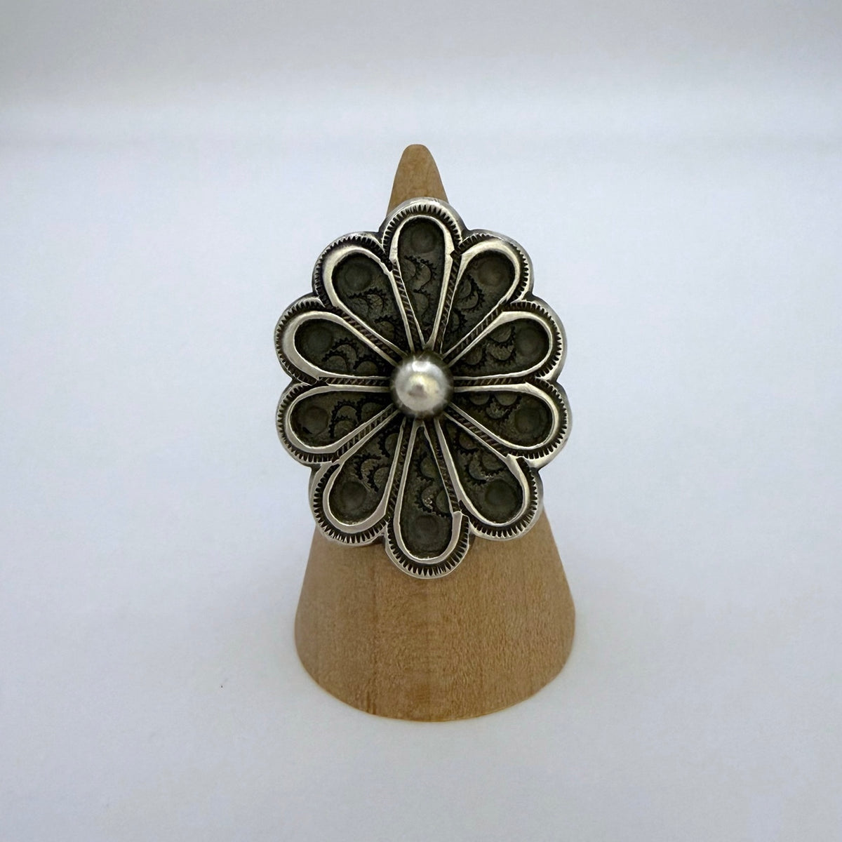 Sterling Silver Floral Ring by Calvin Martinez – Size 8.5