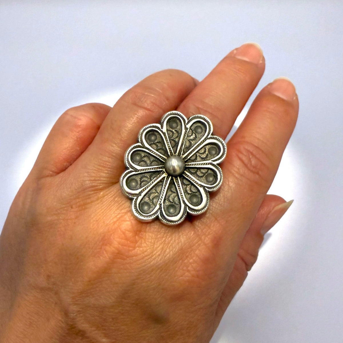 Sterling Silver Floral Ring by Calvin Martinez – Size 8.5