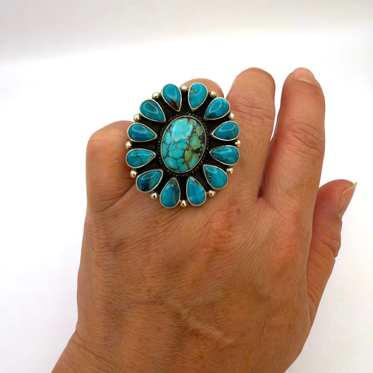 Turquoise Cluster Ring Size 6.5 By Darrell Cadman