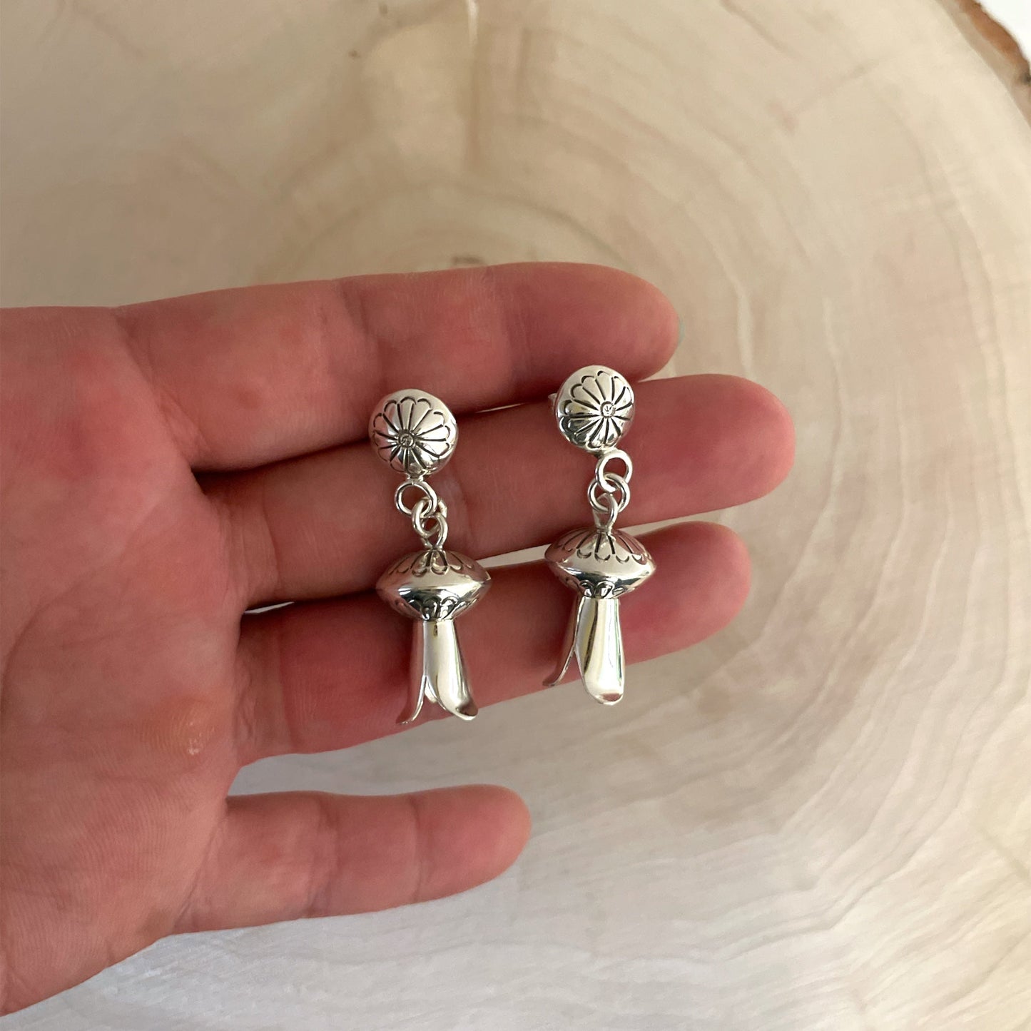 Stamped Sterling Silver Squash Blossom Earrings