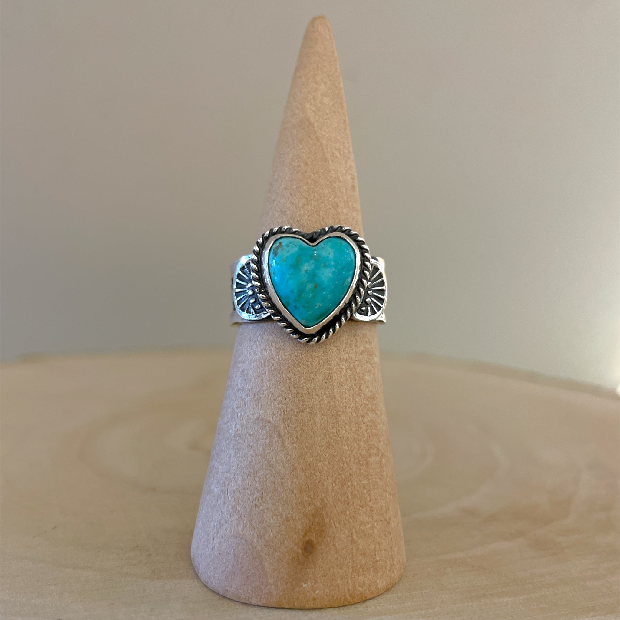 Native American Navajo Sunshine Reeves Stamped Turquoise Heart