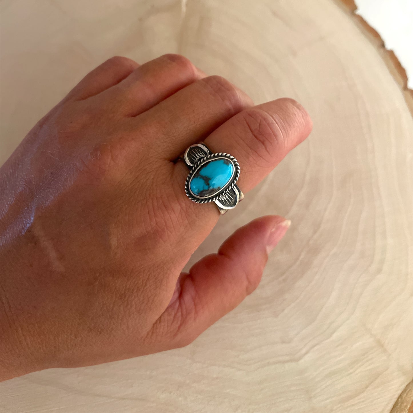 Stamped Kingman Turquoise Ring A By Sunshine Reeves Size 8.5