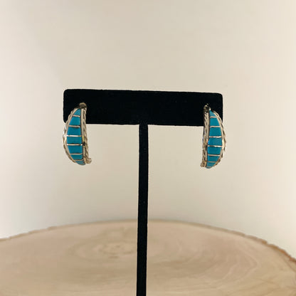 ターコイズインレイフープピアス　直径2.3cm