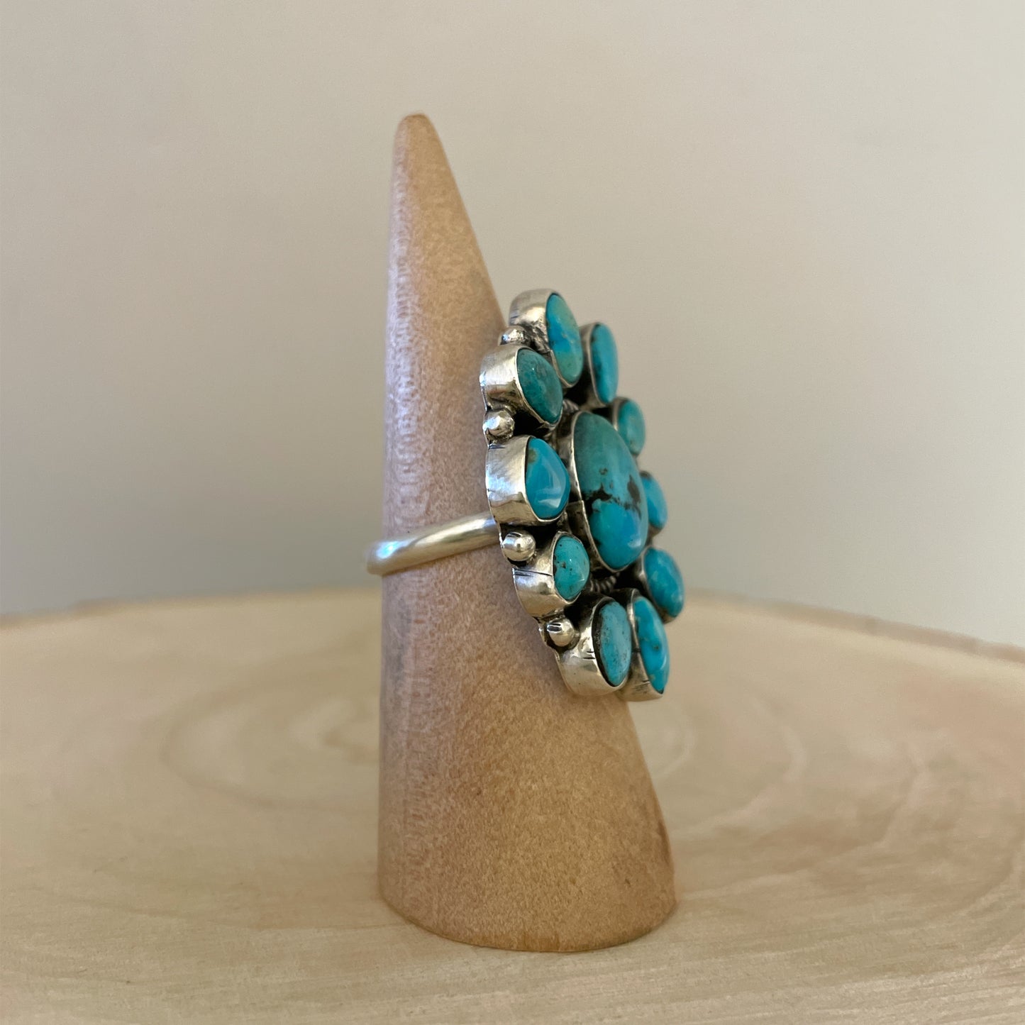 Kingman Turquoise Cluster Adjustable Ring By Geraldine James B