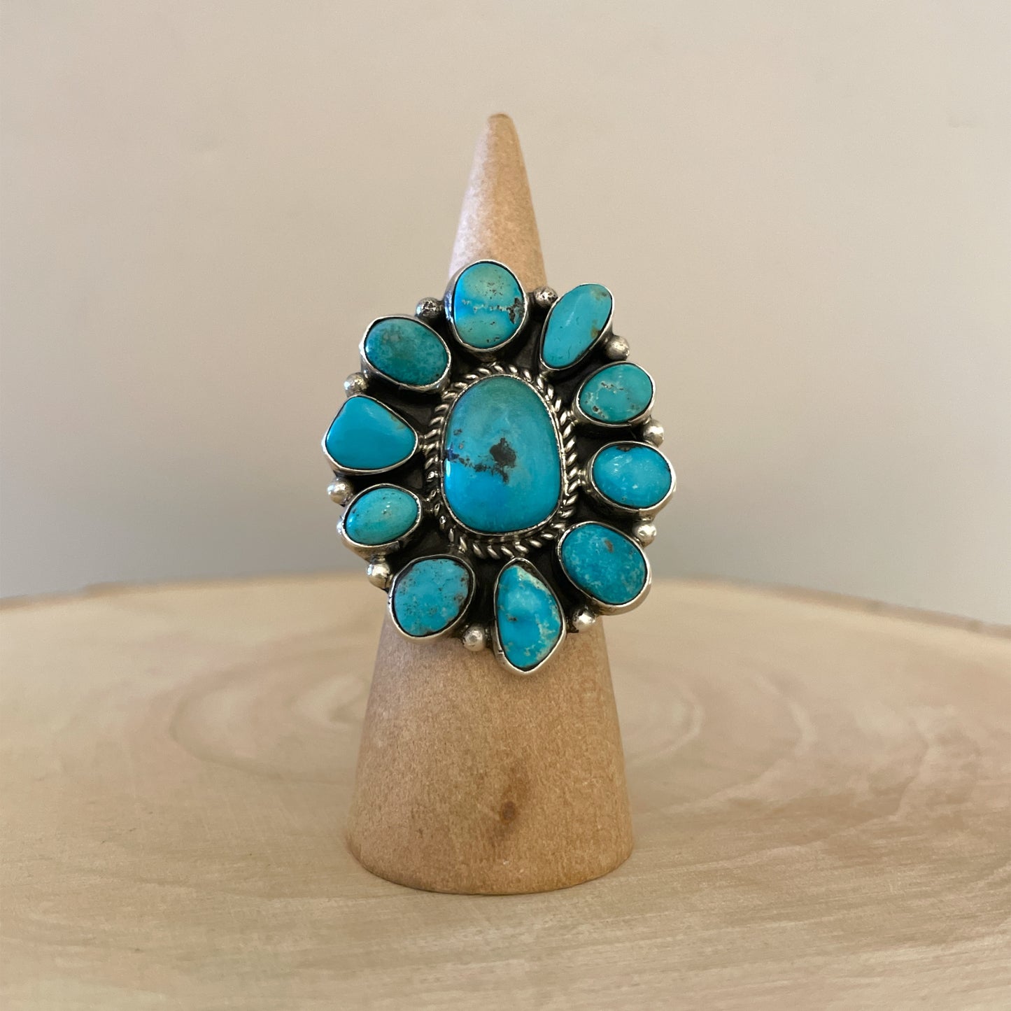 Kingman Turquoise Cluster Adjustable Ring By Geraldine James B