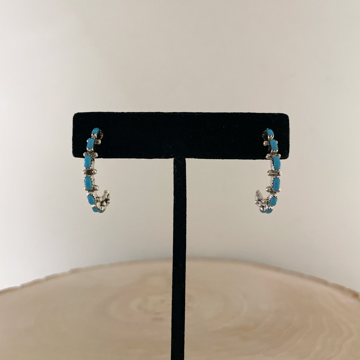 Needlepoint Turquoise Hoop Earrings 1"