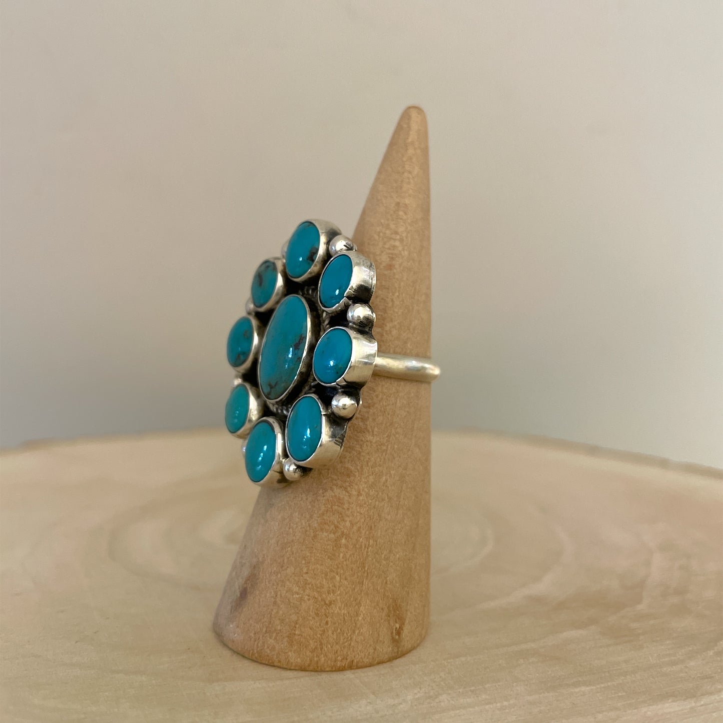 Kingman Turquoise Cluster Adjustable Ring By Geraldine James C