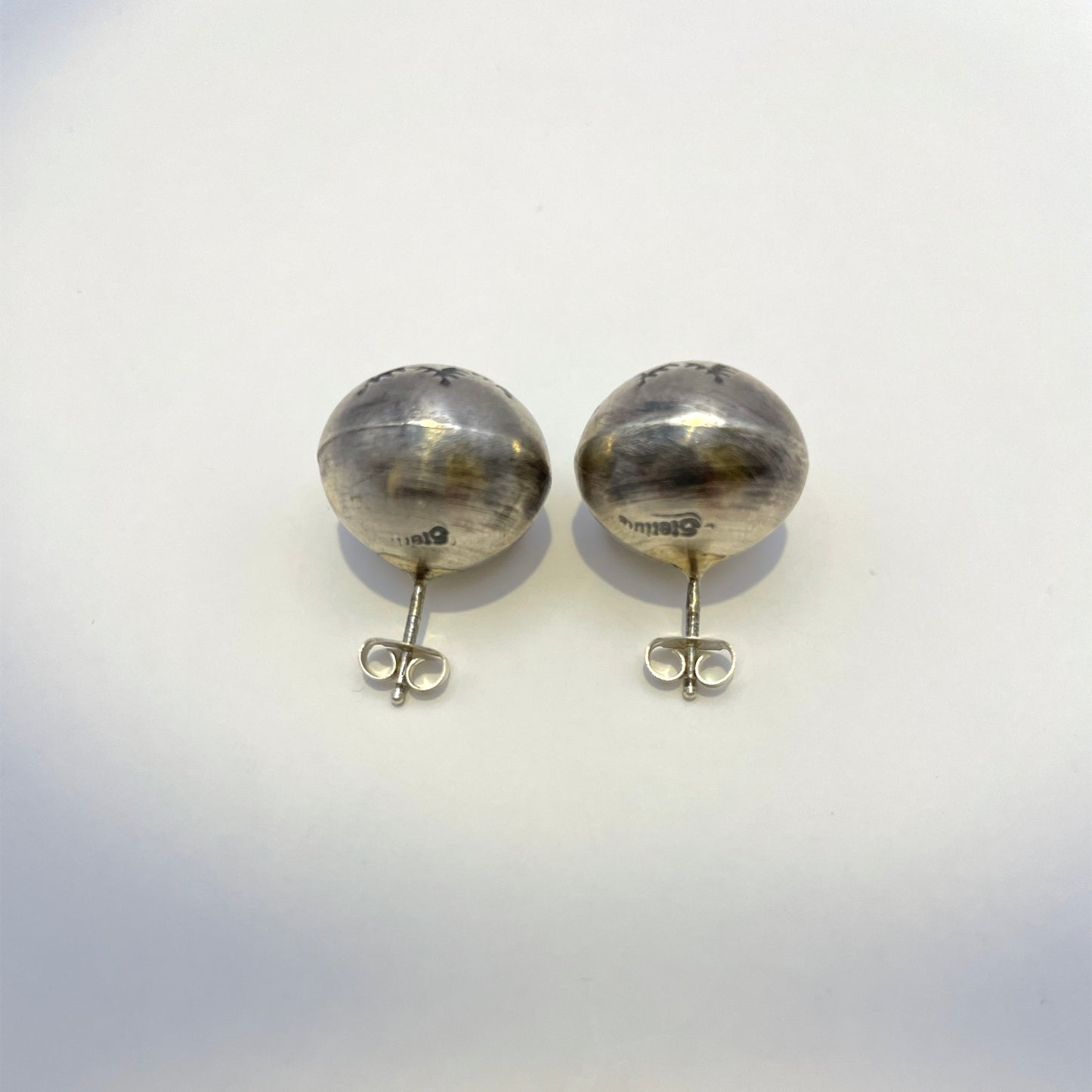 Stamped Navajo Pearl Stud Earrings 5/8"