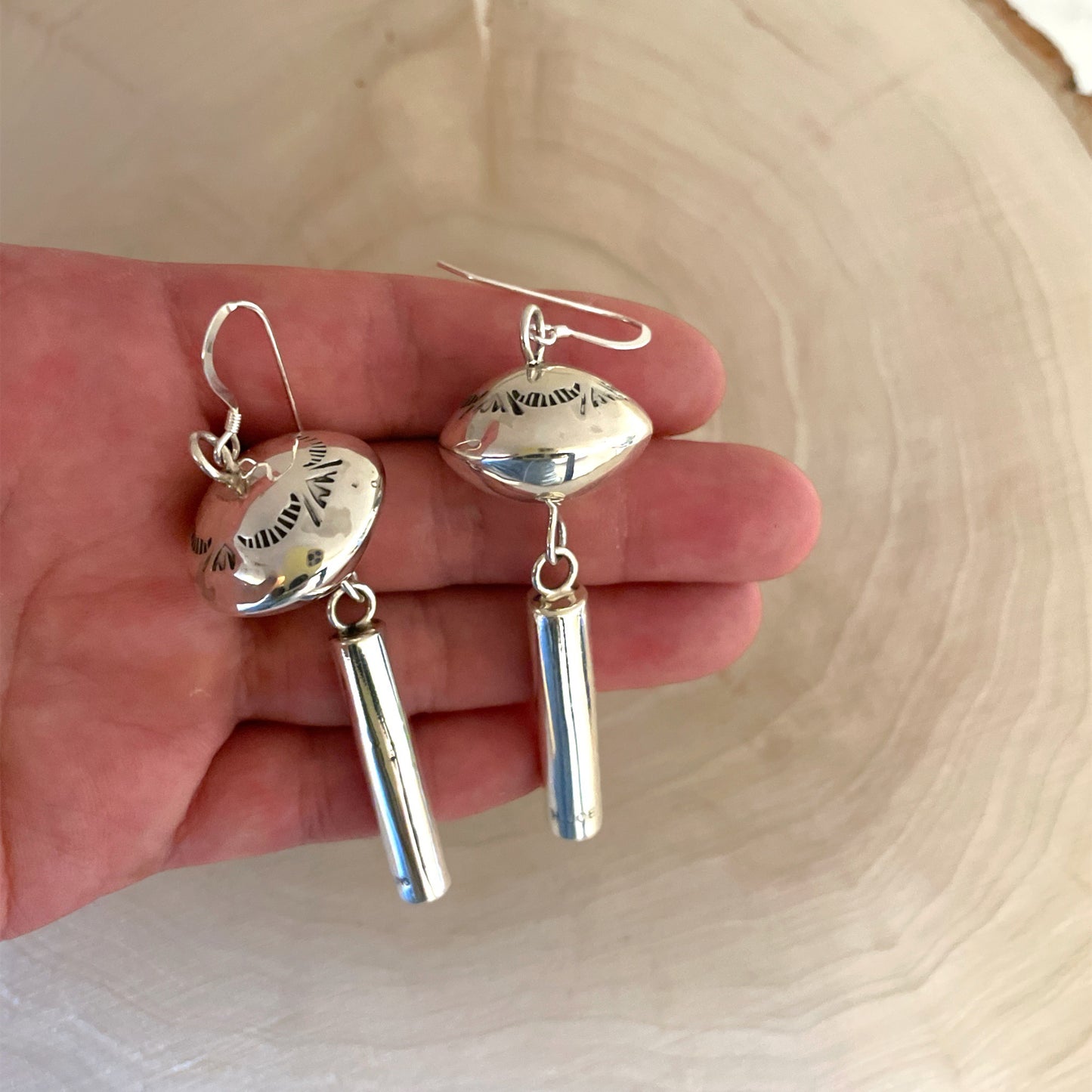 Sterling Silver Bead Navajo Pearl Dangle Earrings