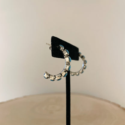 Needlepoint Turquoise Hoop Earrings 1"