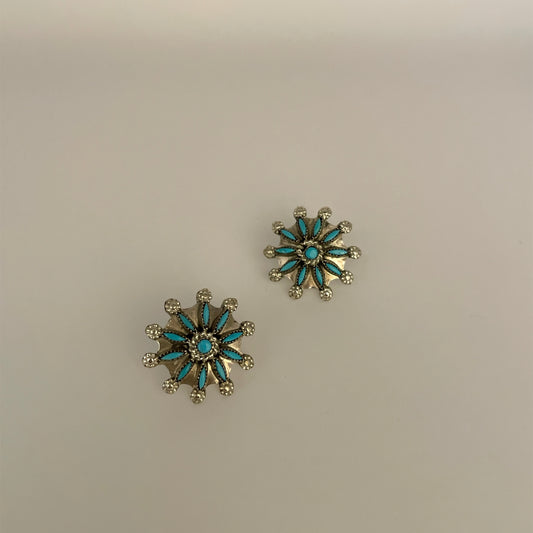 Turquoise Needlepoint Circle Earrings