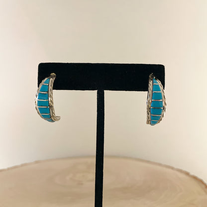 ターコイズインレイフープピアス　直径2.3cm