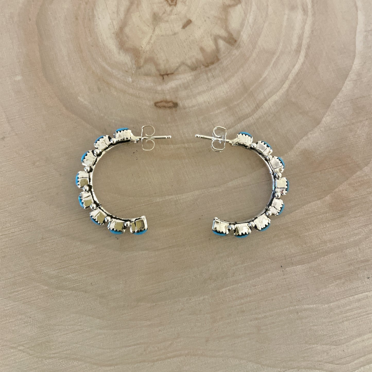 Needlepoint Turquoise Hoop Earrings 1"