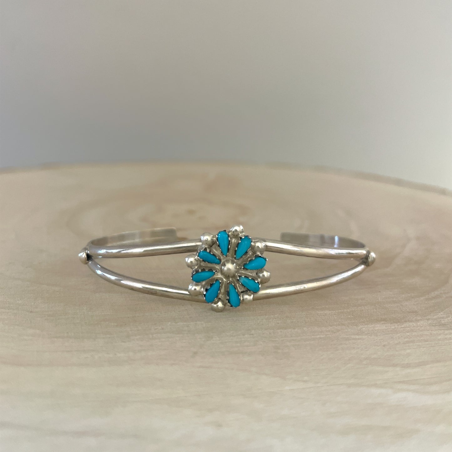 Turquoise Flower Cluster Cuff Bracelet By Trisha Leekity