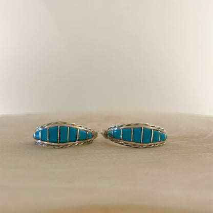 ターコイズインレイフープピアス　直径2.3cm