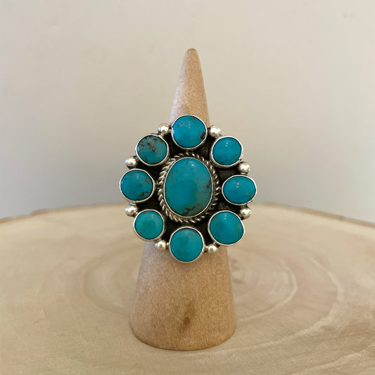 Kingman Turquoise Cluster Adjustable Ring By Geraldine James C