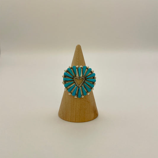 Turquoise Needlepoint Heart Ring Size 8