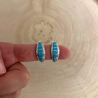 ターコイズインレイフープピアス　直径2.3cm