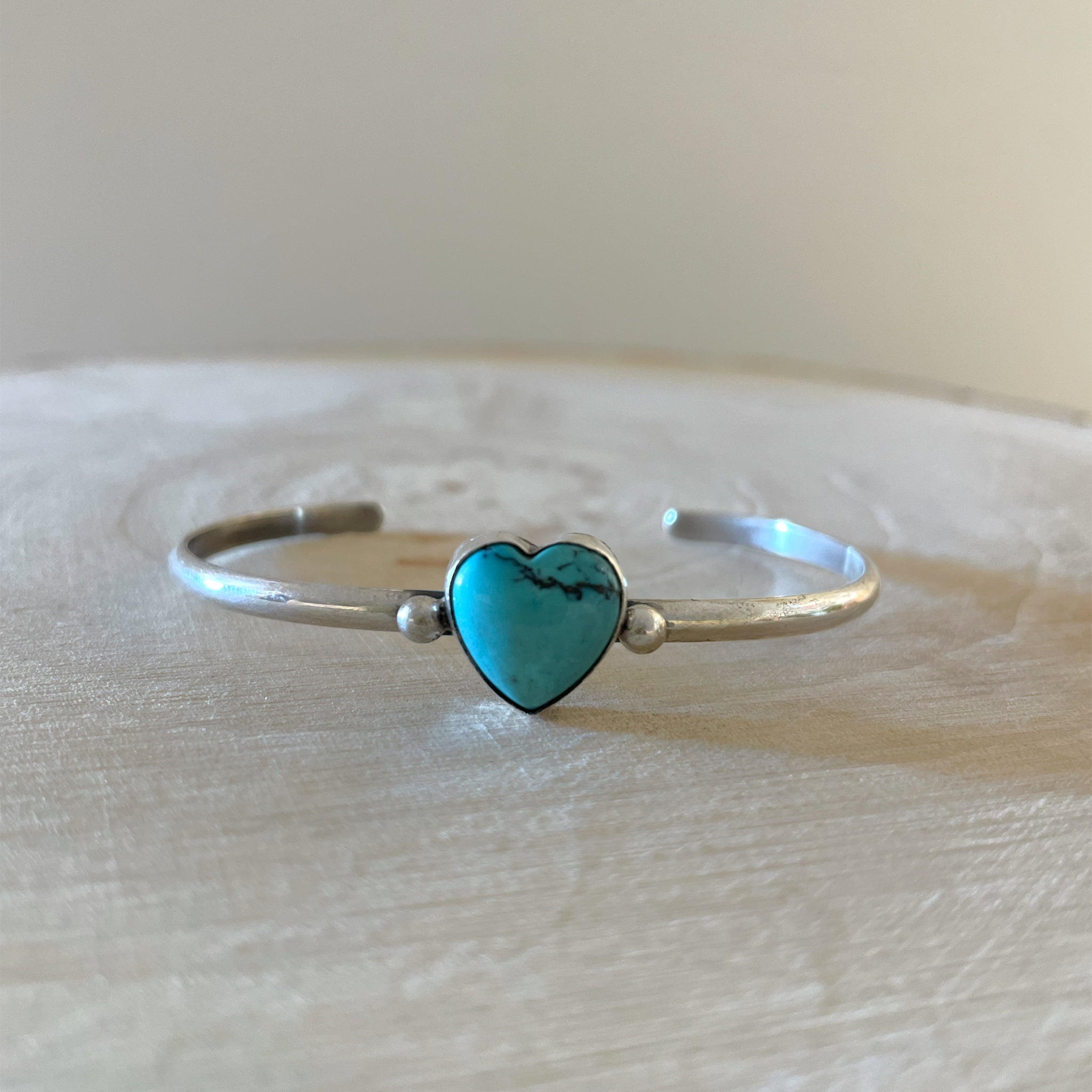 Native American Navajo Sterling Chinese Turquoise Heart Cuff