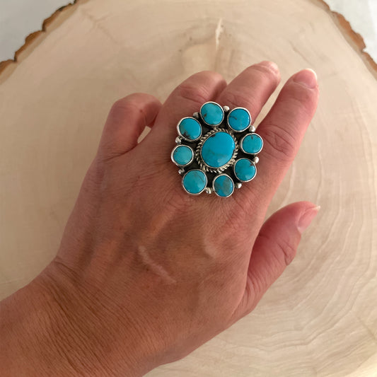 Kingman Turquoise Cluster Adjustable Ring By Geraldine James A